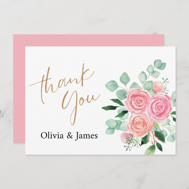 Roses and Eucalyptus Wedding Thank You Card (Front/Back)