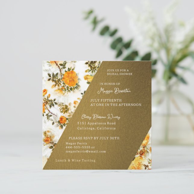 Rose's and Gold Bridal Shower Invitation (Standing Front)