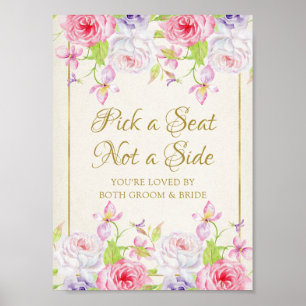 Roses and Gold Confetti Pick a Seat Sign