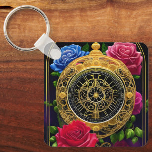 Roses and Gold Filigree Keychain