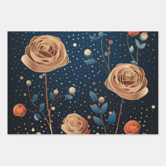 roses and gold polka dotes  wrapping paper sheet