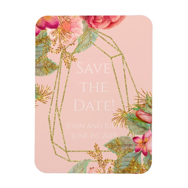 Roses and Gold Save the Date! | Coral Magnet (Vertical)