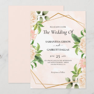 Roses And Golden Frame Wedding Invitation