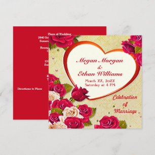 Roses and Heart Frame Wedding Invitation