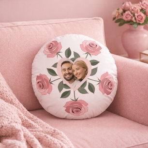 Roses and Heart - Valentines Photo Round Pillow