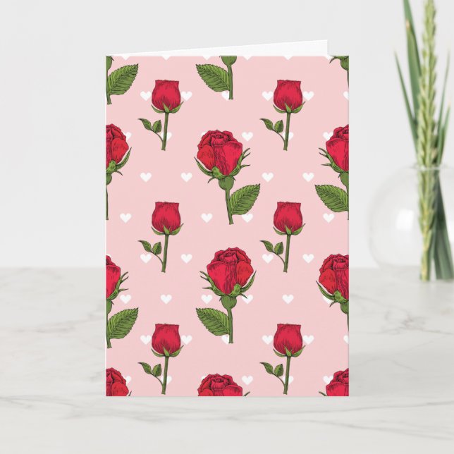 Roses and Hearts Blank Folded Note Card (Front)