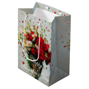 Roses and hearts bouquet valentine  medium gift bag