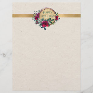 Roses and Holly Fancy Personalized Letterhead