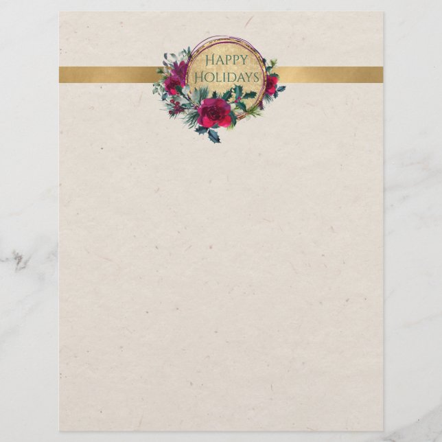Roses and Holly Fancy Personalized Letterhead (Front)