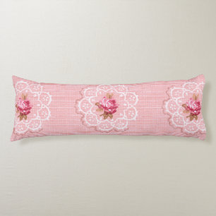 Roses and Lace Vintage Pink Reversible Body Pillow