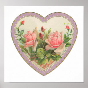 Roses And Lavender Vintage Valentine Heart Poster