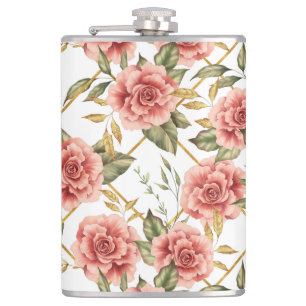 Roses and leaves hip flask