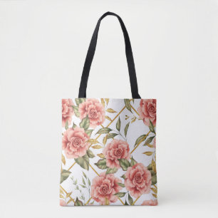 Roses and leaves tote bag