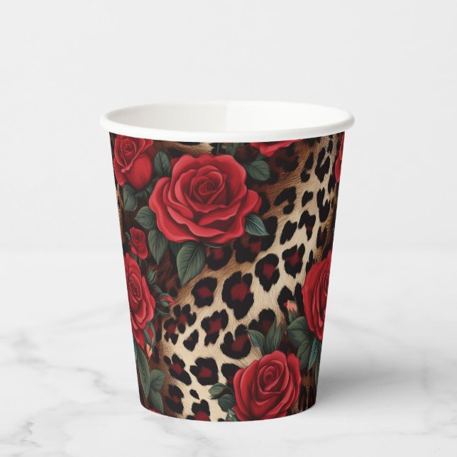 Roses and Leopard Print Paper Cups (Left)