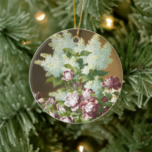 Roses and Lilacs, Christmas Ceramic Ornament