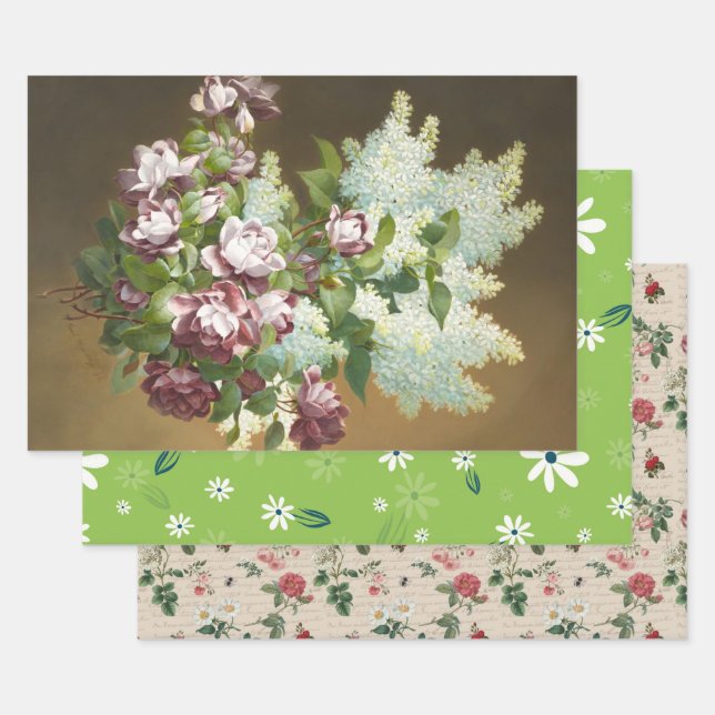 Roses and Lilacs, Gift Wrapping Paper Sheet (Set)