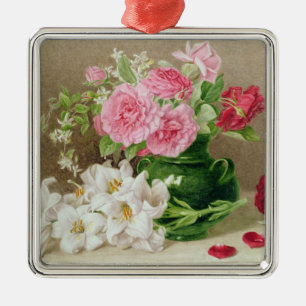Roses and Lilies Metal Ornament