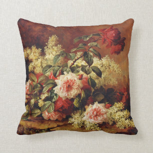 Roses and Mahogany Fine Art Throw Pillow