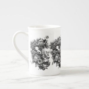 Roses and Moths - Black Bone China Mug