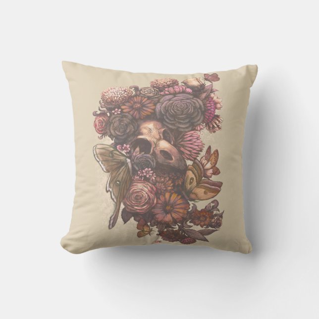 Roses and Moths Throw Pillow (Front)