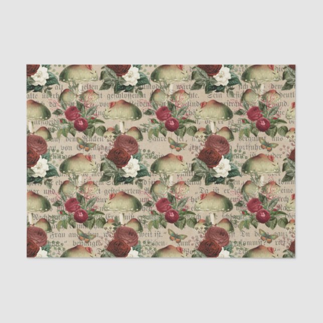 Roses and Mushroom Antique Decoupage Paper (Front)