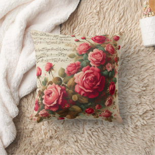 Roses and Music Notes Throw Pillow,  Throw Pillow