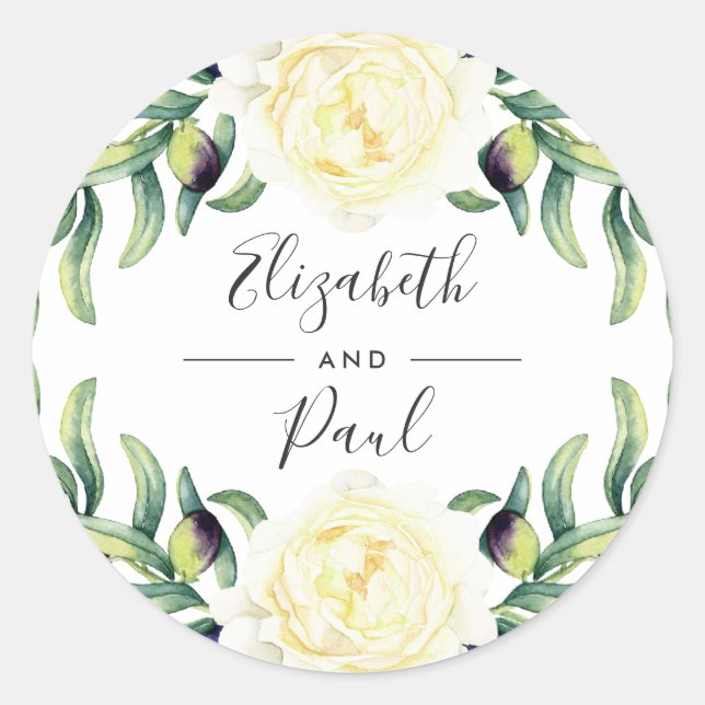 Roses and Olives Wedding Sticker (Front)