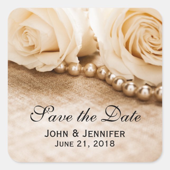 Roses and Pearls Square Sticker (Front)