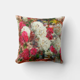 Roses and peonies and roses, mixed media and abstr throw pillow