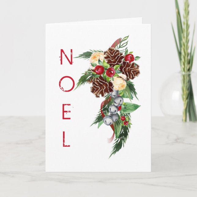 Roses and Pine Cones Christmas Card (Front)