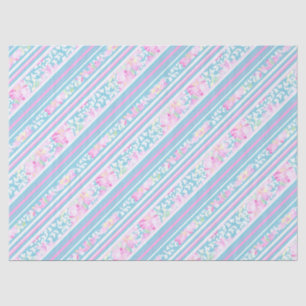 Roses and Pink Blue White Stripes Tissue Paper