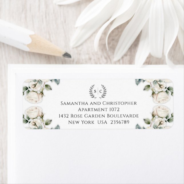 Roses and Romance Monogrammed Return Address (Insitu)