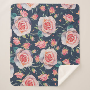 Roses and Rosebuds: Floral Seamless. Sherpa Blanket