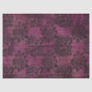 Roses and Script on Distressed Purple Decoupage Tissue Paper