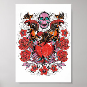 Roses and skeleton poster