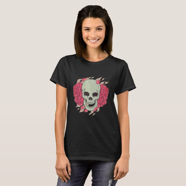Roses And Skull T-Shirt (Front Full)