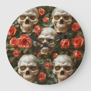 Roses and skulls design large clock