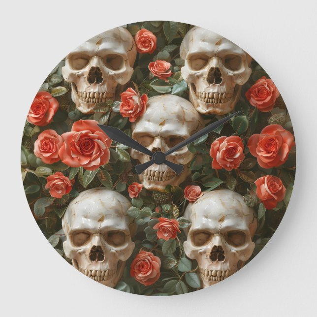 Roses and skulls design large clock (Front)