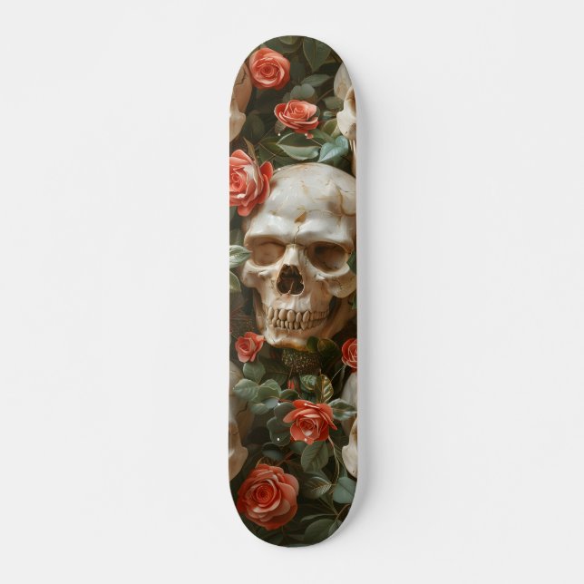 Roses and skulls design skateboard (Front)