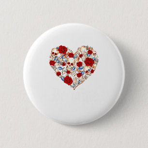 Roses And Skulls Heart Gothic Style Valentine Be M 2 Inch Round Button