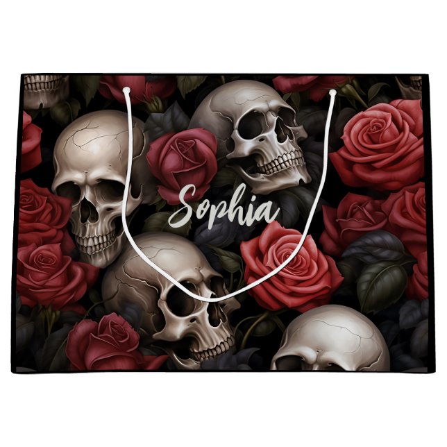 Roses and Skulls Large Gift Bag (Front)