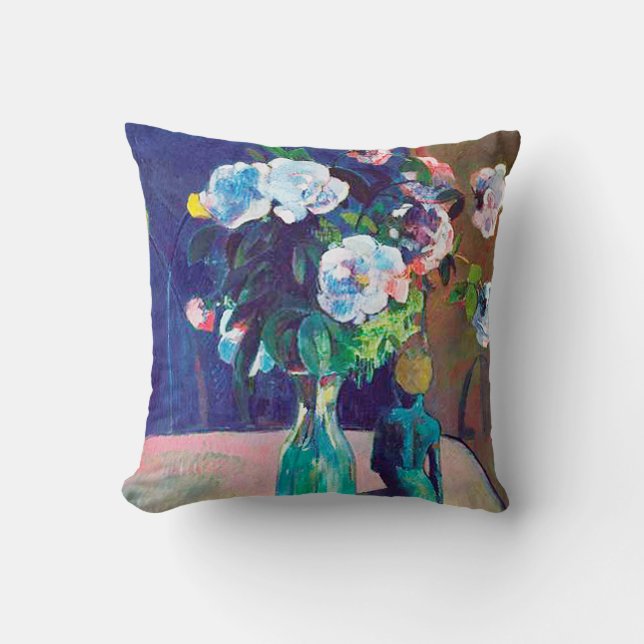 Roses and Statuette, Gauguin Throw Pillow (Front)