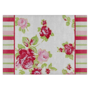 Roses And Stripes Glass Cutting Board