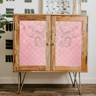 Roses and Swirls on Elegant Pastel Pink Plaid Tissue Paper