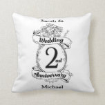 Roses and Vines Romantic 2nd Wedding Anniversary Throw Pillow<br><div class="desc">A keepsake to mark your second wedding anniversary. The shield like design in black and white,  with roses and romantic vines. A great way to mark your 2nd year of marriage,  your cotton anniversary.</div>