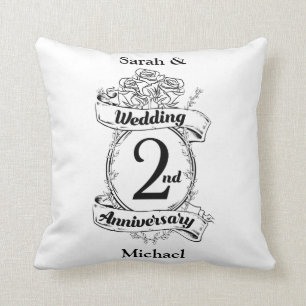 Roses and Vines Romantic 2nd Wedding Anniversary Throw Pillow