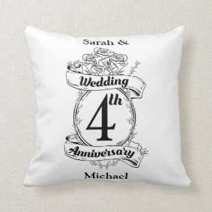 Roses and Vines Romantic 4th Wedding Anniversary Throw Pillow