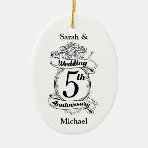 Roses and Vines Romantic 5th Wedding Anniversary Ceramic Ornament
