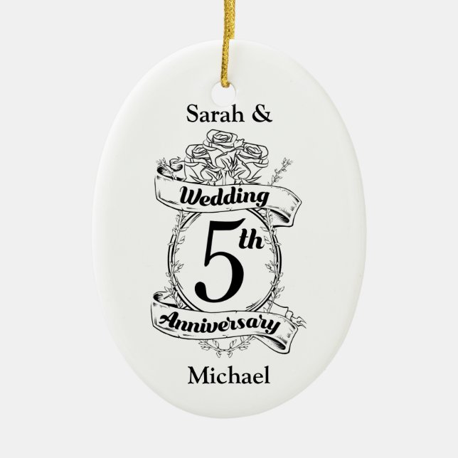 Roses and Vines Romantic 5th Wedding Anniversary Ceramic Ornament (Front)