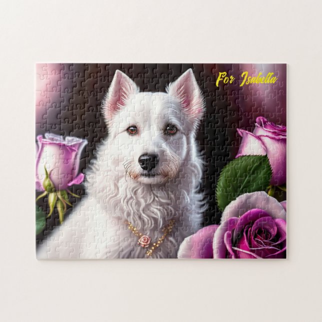 Roses And White Dog Collection Jigsaw Puzzle (Horizontal)